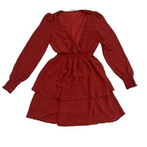 DEVOTED Swiss Dot Rust Tiered Mini Dress XS